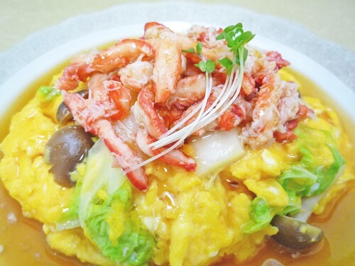 白菜としめじの卵とじ かにあんかけ